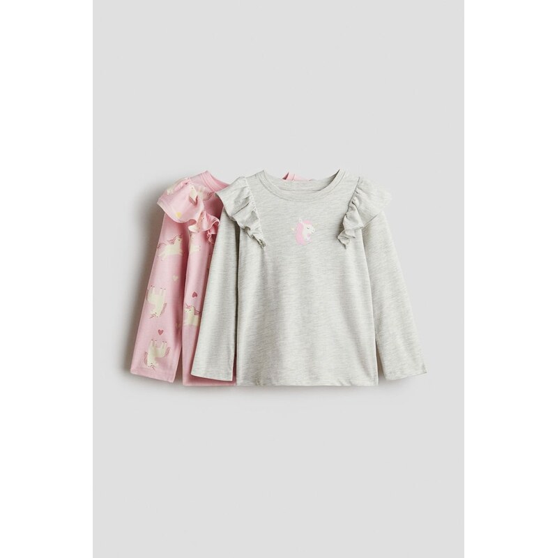 H&M - Žerzejový tops potiskem 2 kusy - Růžová/Jednorožci