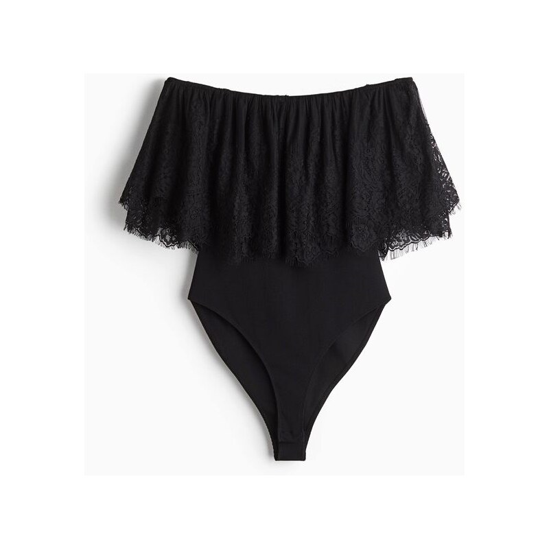 H&M - Bodys volánem a odhalenými rameny - černá 108164108