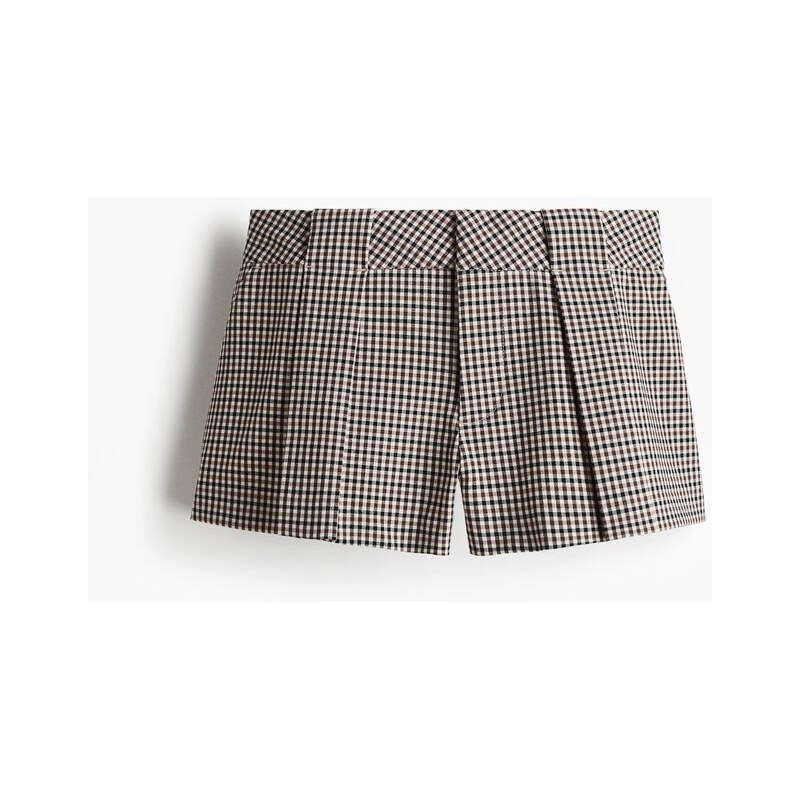H&M - Minišortky se skládaným předním dílem - Hnědá/Černá Kostka