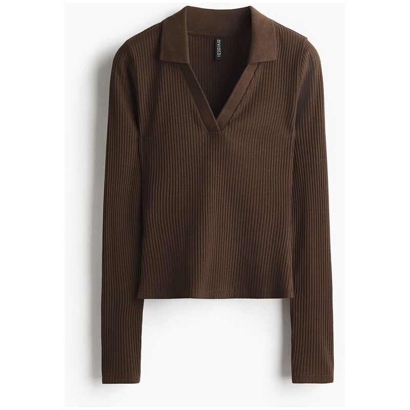 H&M - Žebrovaný tops límečkem - hnědá 108407902