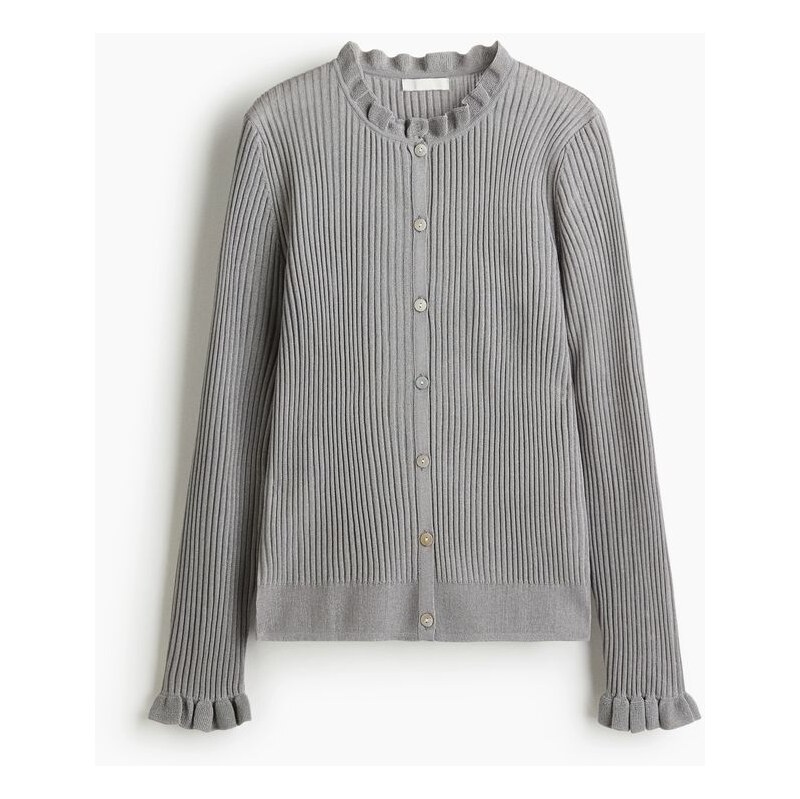H&M - Propínací svetr z žebrovaného úpletu - šedá 108301386
