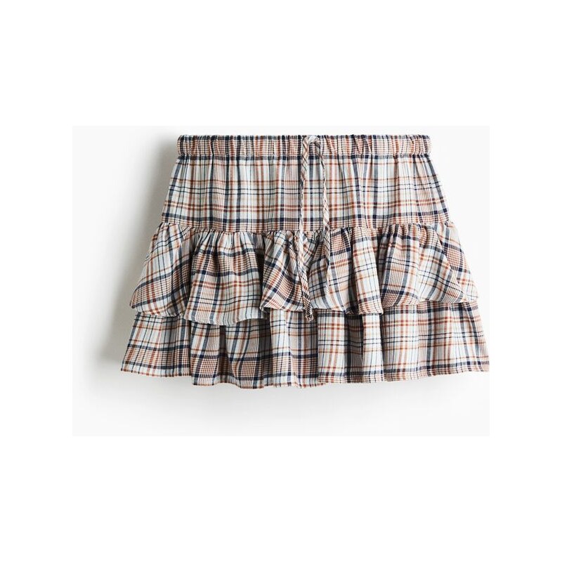 H&M - Volánková sukně se stahovací šňůrkou - Bleděmodrá/Kostka