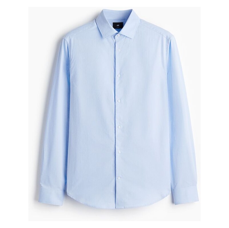 H&M - Bavlněná košile Slim Fit - Bleděmodrá