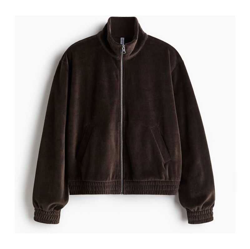 H&M - Velurová bunda na zips kapucí - hnědá 108301563