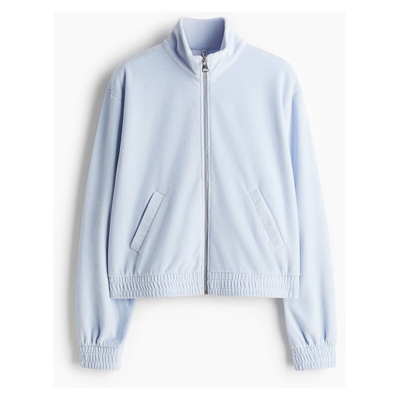 H&M - Velurová bunda na zips kapucí - Bleděmodrá