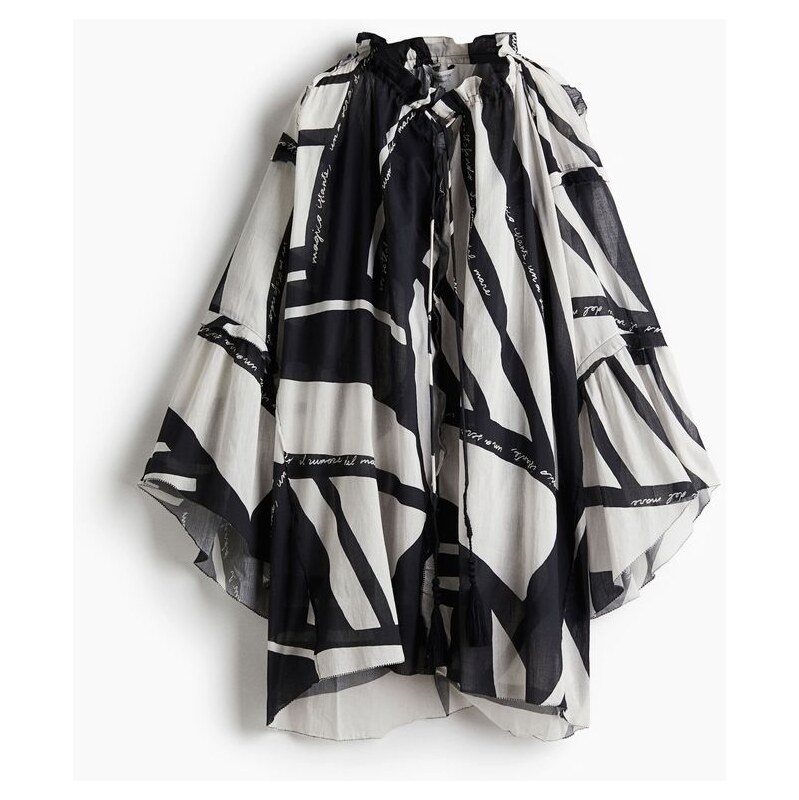 H&M - Bavlněné šaty Loose Fit - Bílá/Černý Vzor