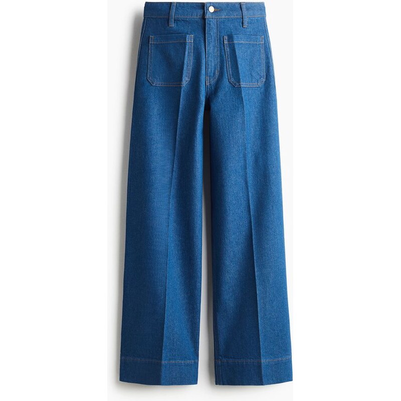 H&M - Wide High Jeans - Modrá