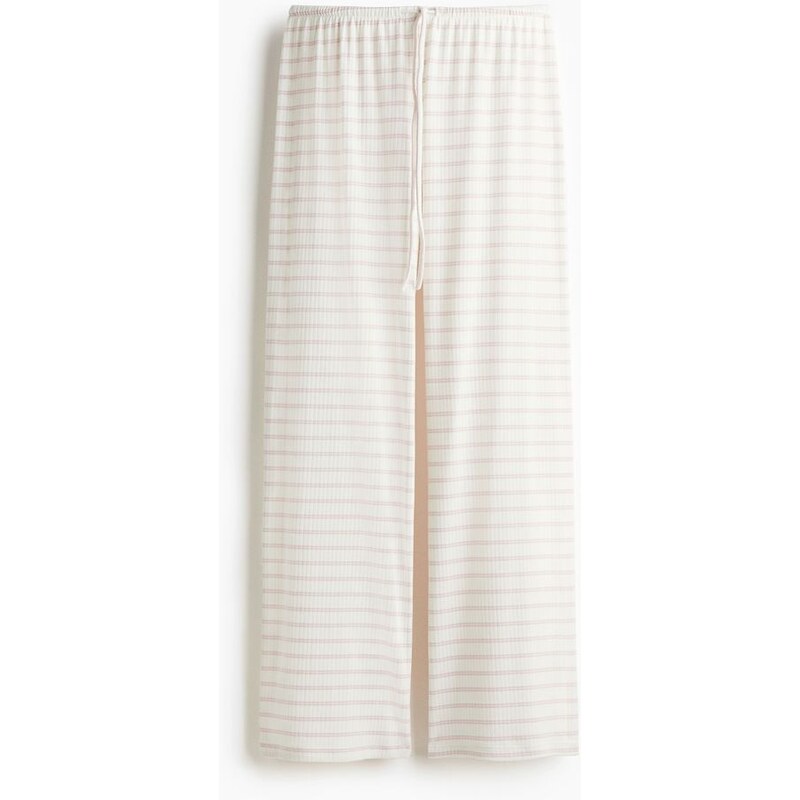 H&M - Kalhoty z bavlněné směsi - Bílá/Světle Růžové Proužky