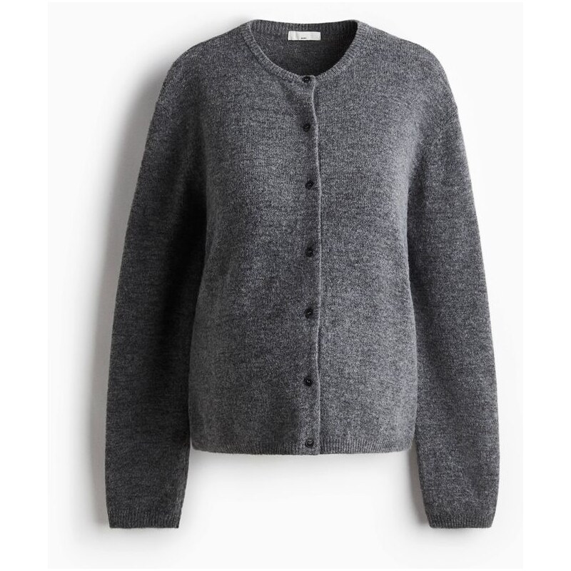 H&M - MAMA Propínací svetr z jemného úpletu - Tmavě Šedý Melír