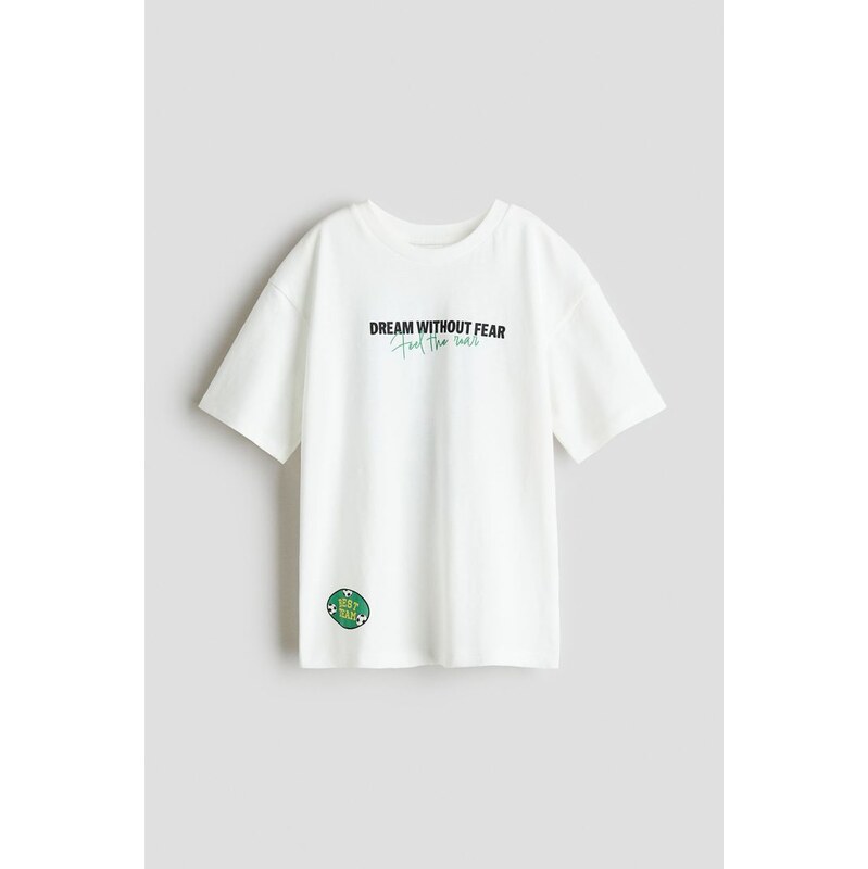 H&M - Bavlněné tričkos potiskem - Bílá/Fotbalový Míč