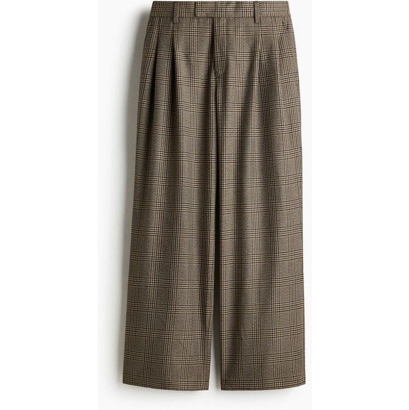 H&M - Kalhoty Loose Fit - Béžová/Kostka