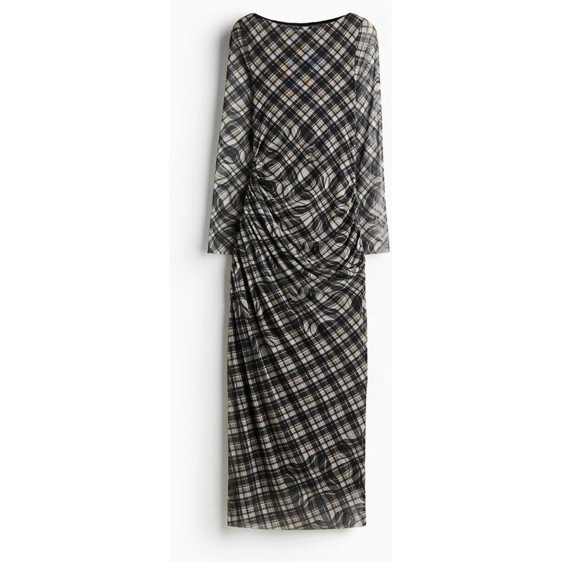 H&M - Nabírané šaty zesíťoviny - Černá/Kostka
