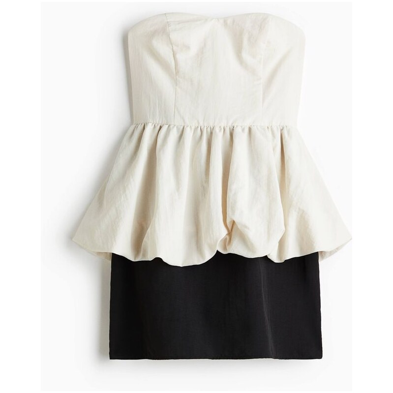 H&M - Šaty bandeau peplum - Bílá/Černá