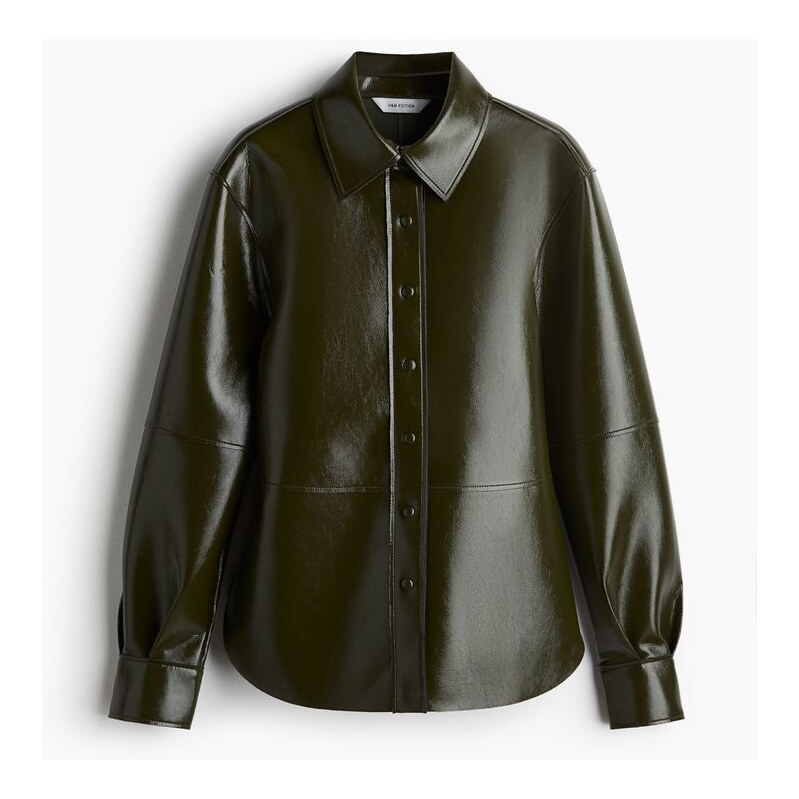 H&M - Košile z potažené látky - Tmavě Zelená