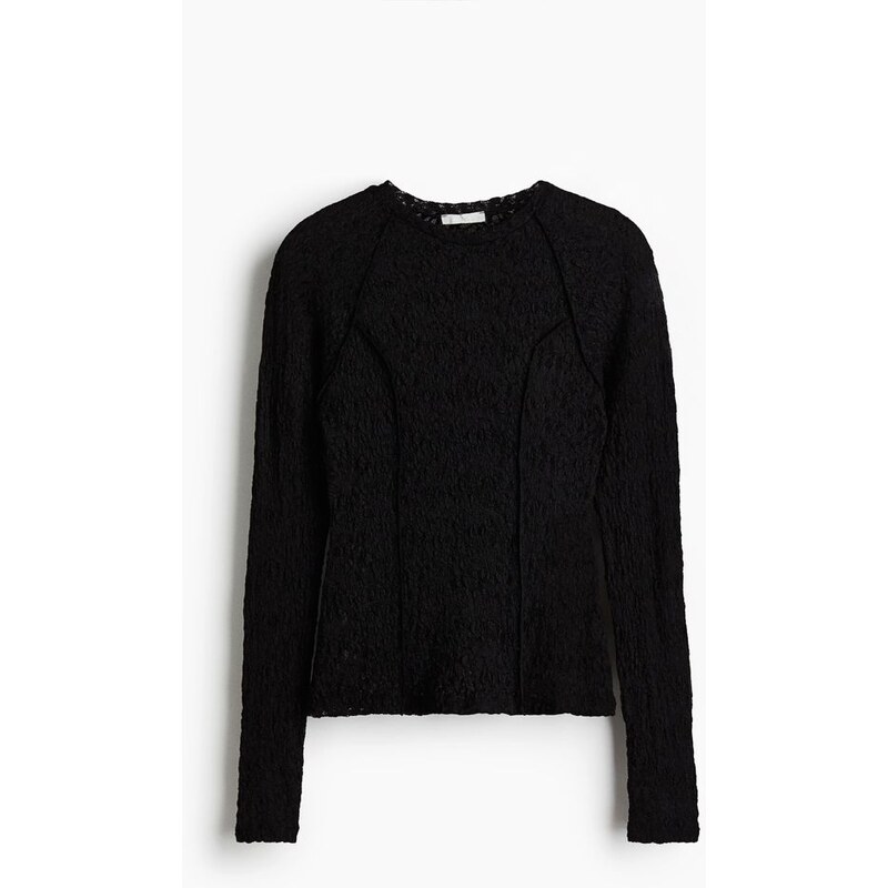 H&M - Žerzejový tops efektem krajky - černá 108387610