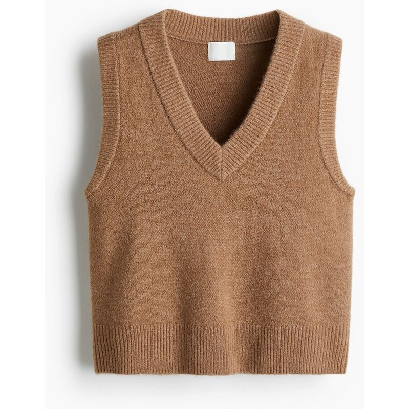 H&M - Krátká pletená vesta - Tmavě Béžová