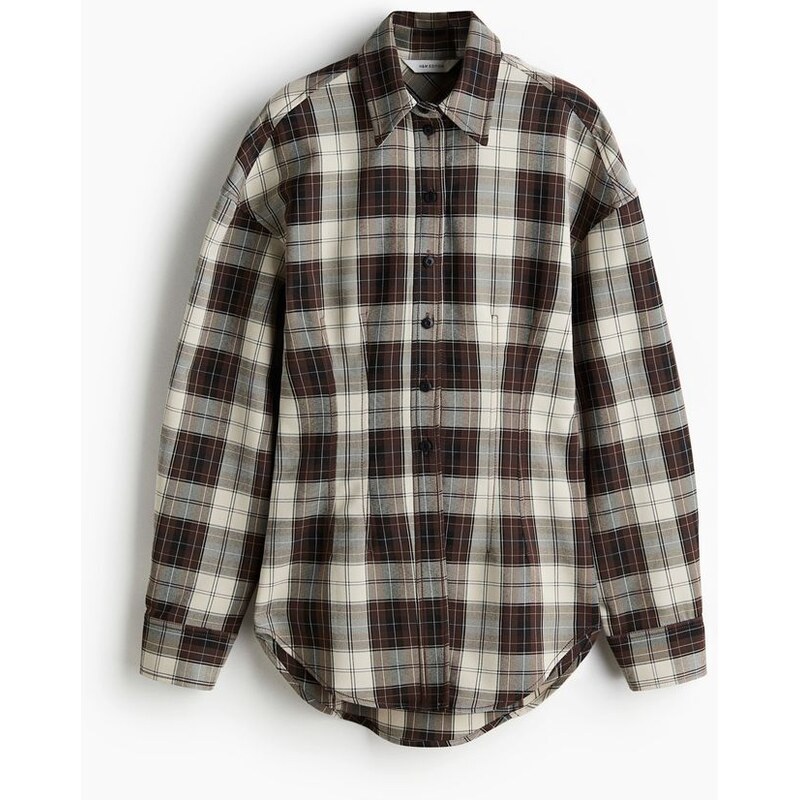 H&M - Keprová košiles projmutým pasem - Hnědá/Kostka