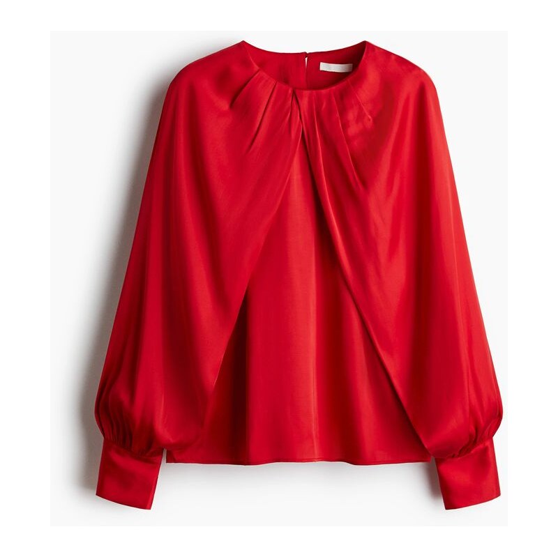 H&M - Saténová halenkas balonovým rukávem - červená 108408038