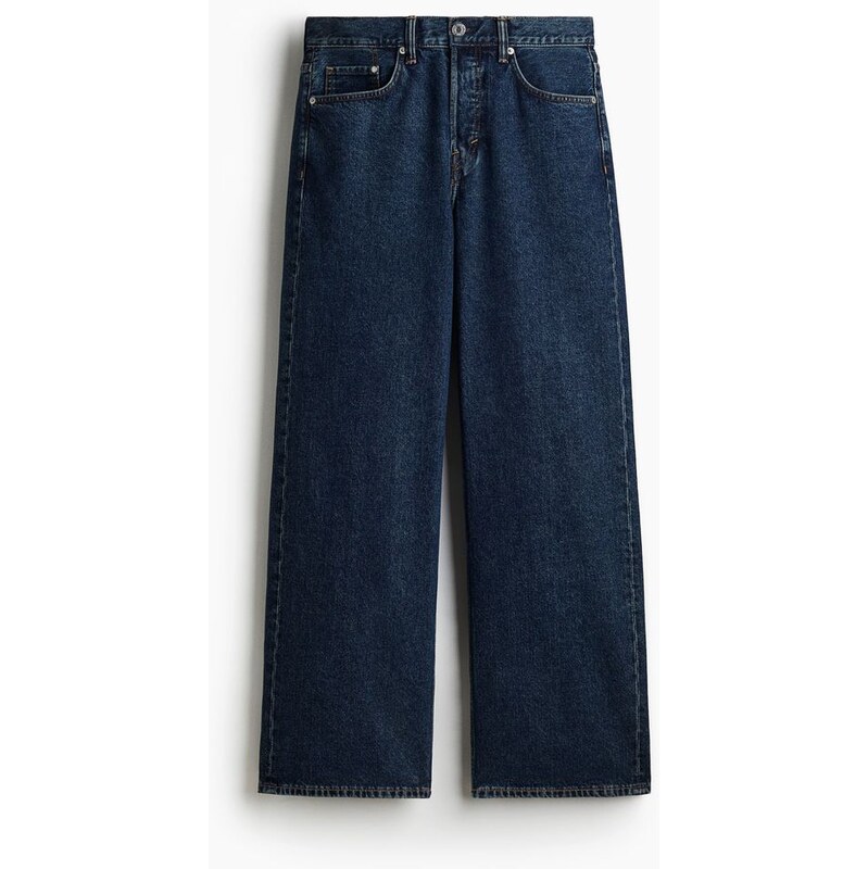 H&M - Loose Straight Jeans - Tmavý Denim Blue