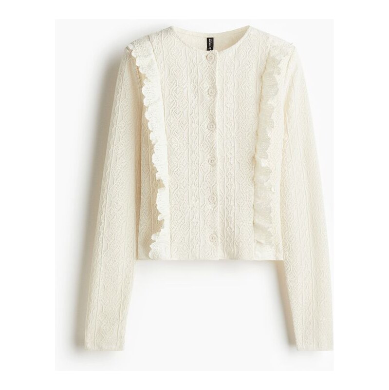 H&M - Propínací tops volánkovými lemy - bílá 108429286