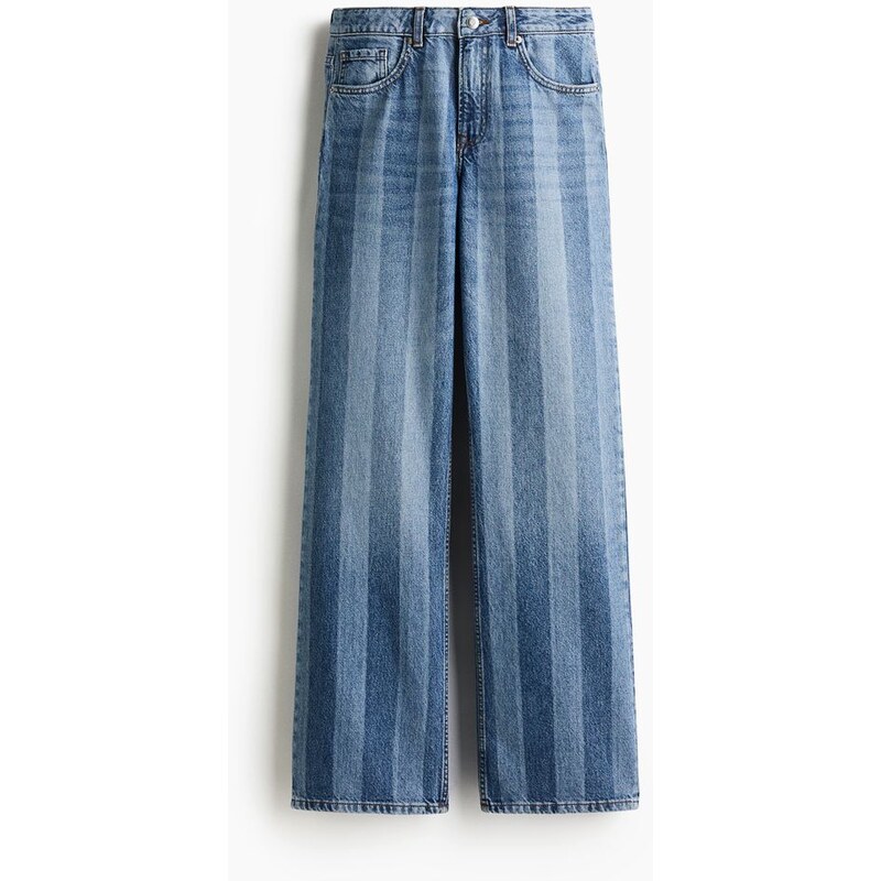 H&M - Wide High Jeans - Denim Blue/Proužky