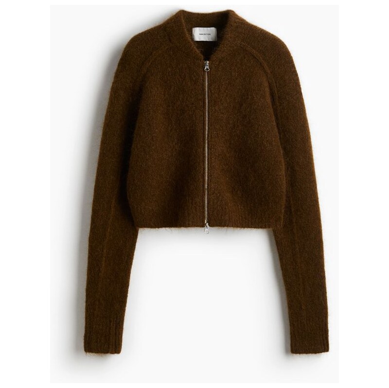 H&M - Svetr z mohérové směsi na zip - Tmavě Hnědá