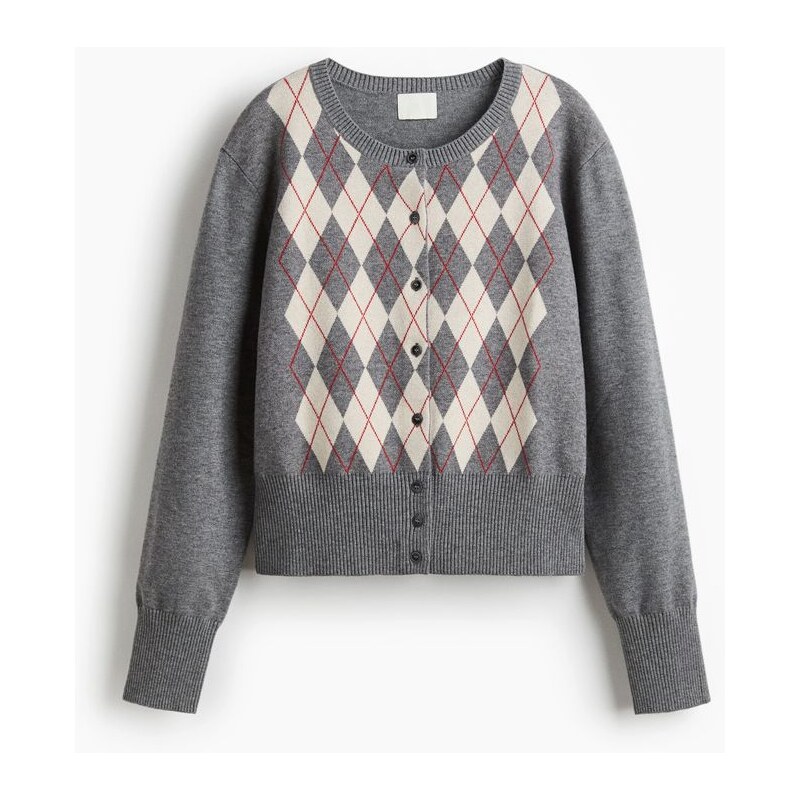 H&M - Propínací kardigan z žakárového úpletu - šedá 108429343