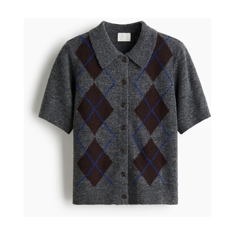 H&M - Propínací kardigans límečkem - šedá 108429406