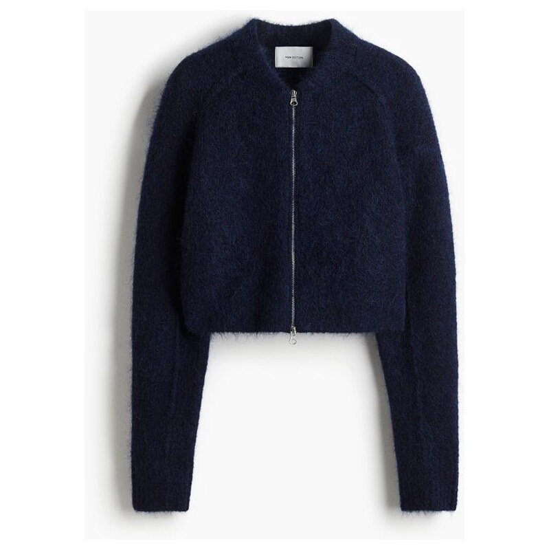 H&M - Svetr z mohérové směsi na zip - modrá 108429424