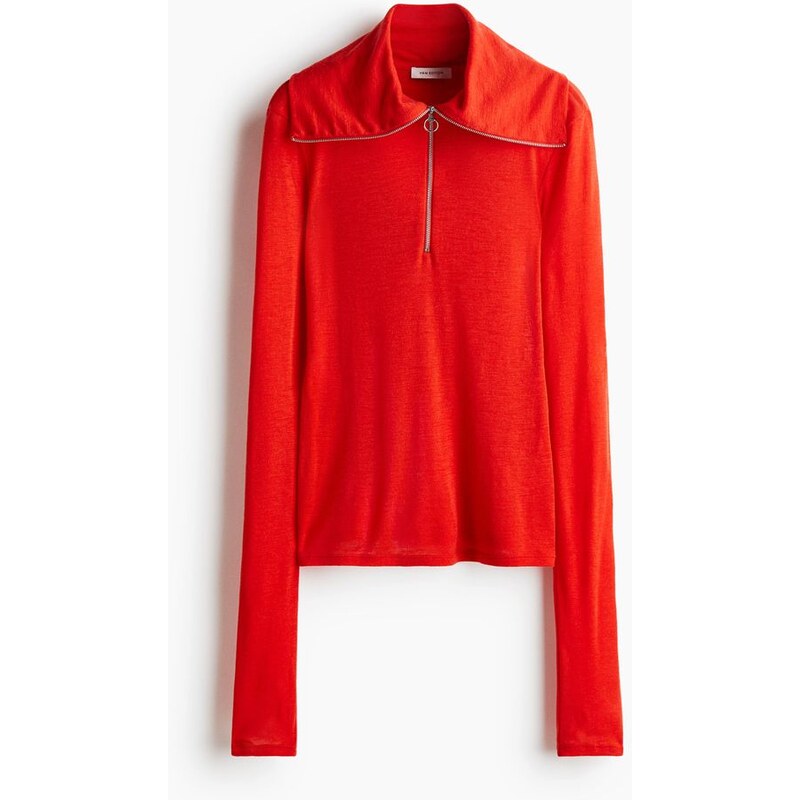 H&M - Vlněný top se zipem - červená 108429431