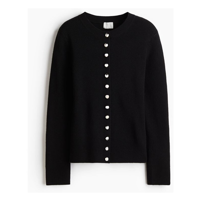 H&M - Přiléhavý propínací svetr - černá 108429436
