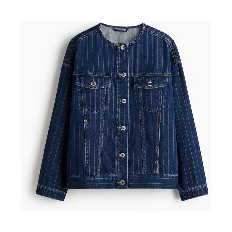 H&M - Džínová bunda - Denim Blue/Úzký Proužek
