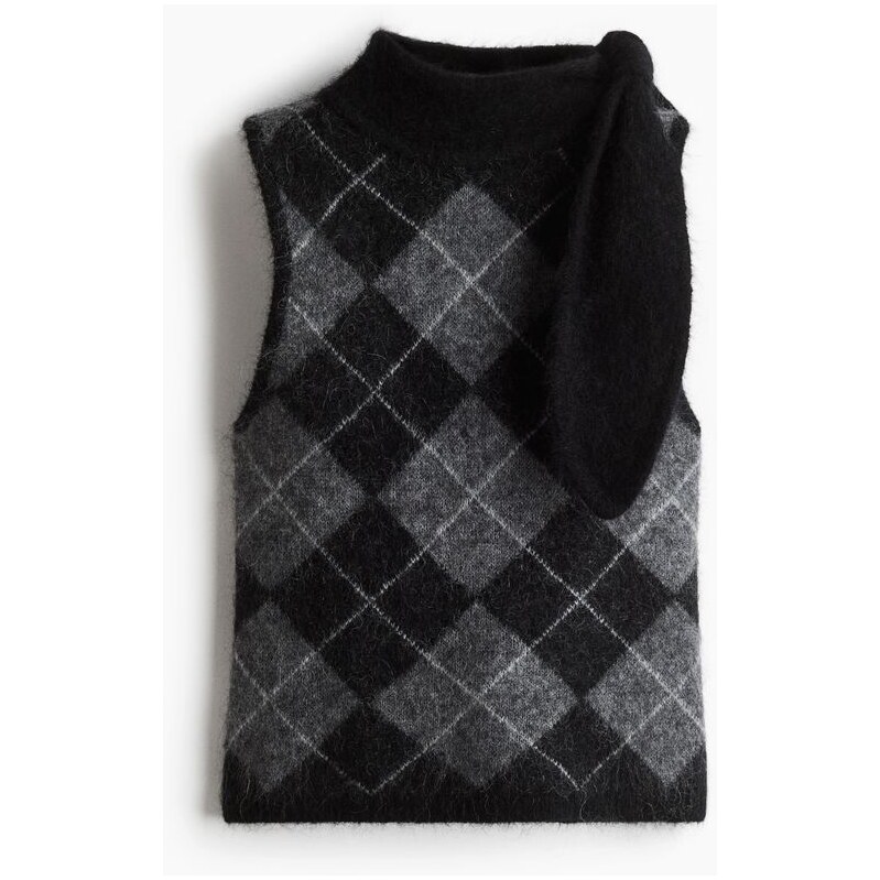 H&M - Top z mohérové směsis šálovým límcem - šedá 108429489