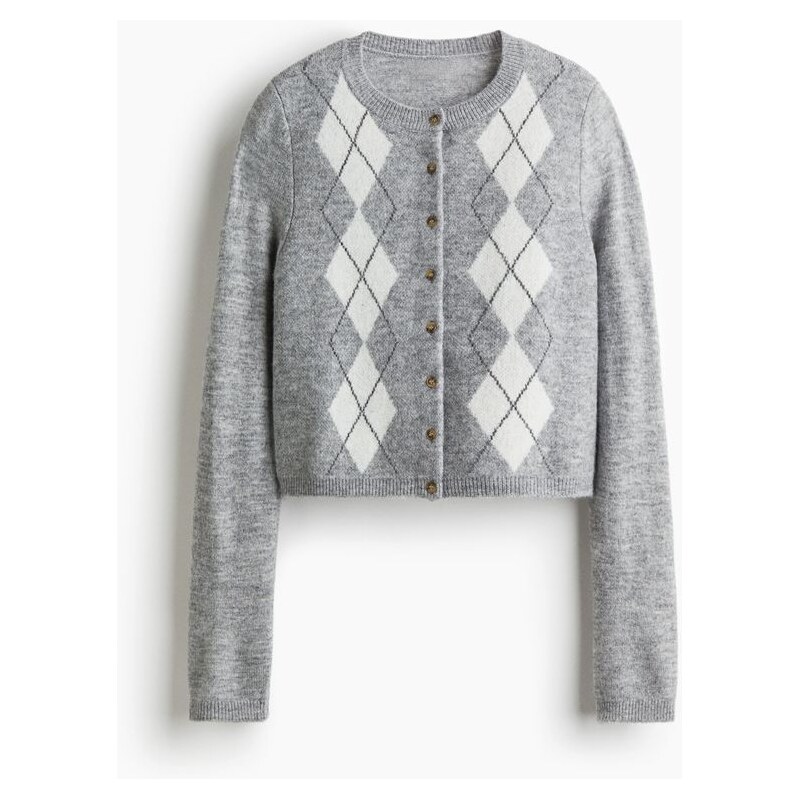 H&M - Propínací svetr z žakárového úpletu - šedá 108429514