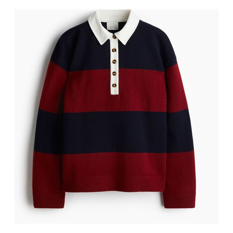 H&M - Svetrs límcem - Tmavě Červená/Námořnická Modrá