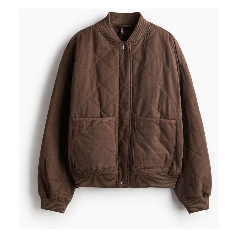 H&M - Prošívaný bomber - Tmavě Hnědá