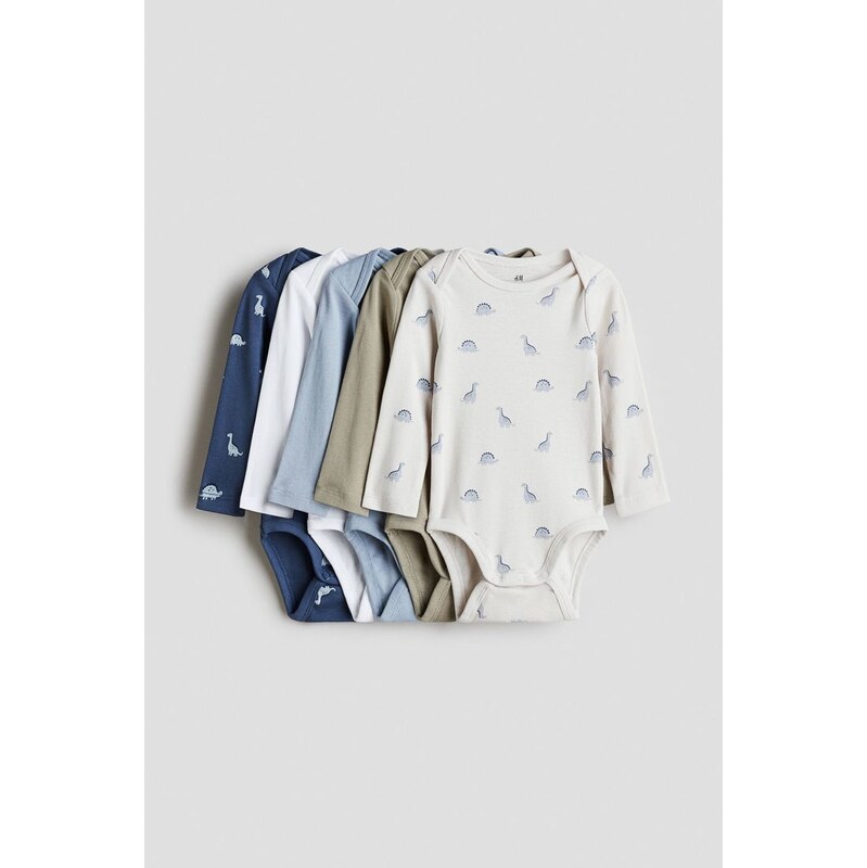 H&M - Bodys dlouhým rukávem 5 kusů - Modrá/Dinosauři