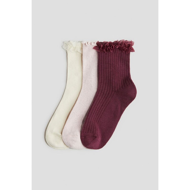 H&M - Ponožkys overlockem 3 páry - růžová 108509984