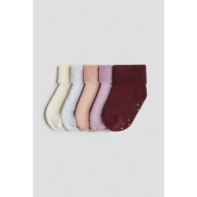 H&M - Protiskluzové ponožky z froté 5 párů - červená 108509991