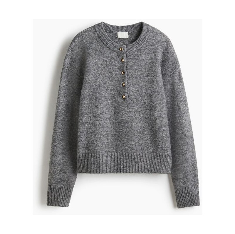 H&M - Svetrs horními knoflíky - šedá 108509965