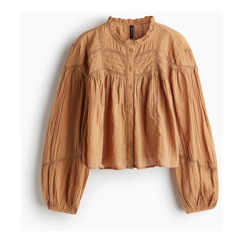 H&M - Bavlněná halenkas řaseným límečkem - béžová 108510004