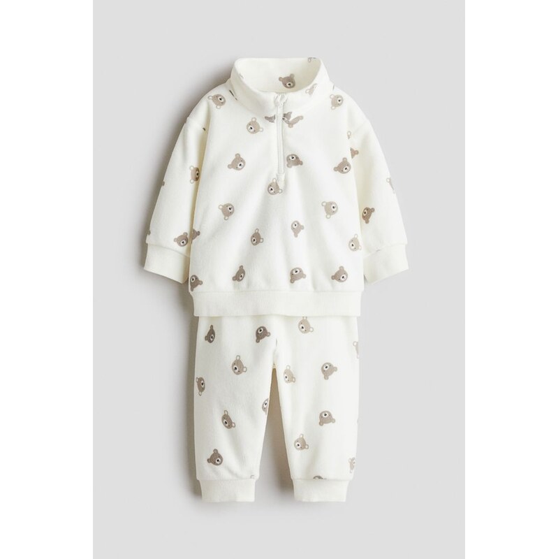 H&M - Dvoudílná flísová souprava - bílá 108510039