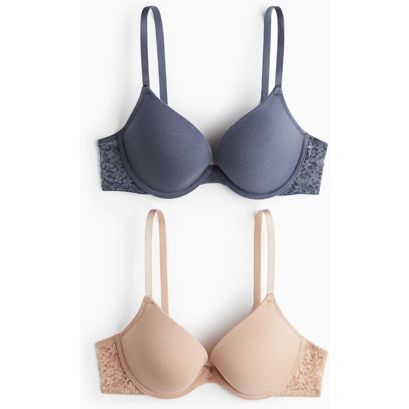 H&M - 2 bavlněné push-upky - modrá 108510032