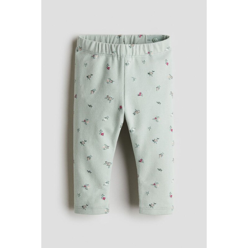 H&M - Legínys česaným rubem a potiskem - Peprmintová/Květy