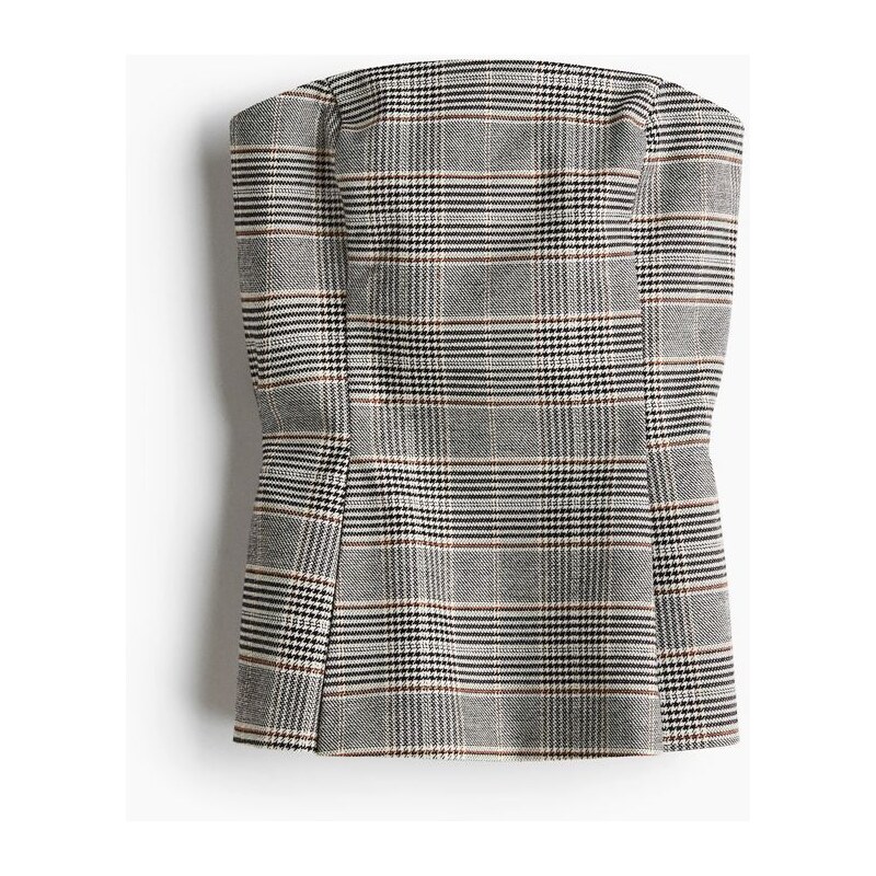 H&M - Korzetový tops rozšířeným lemem - Světle Béžová/Kostka