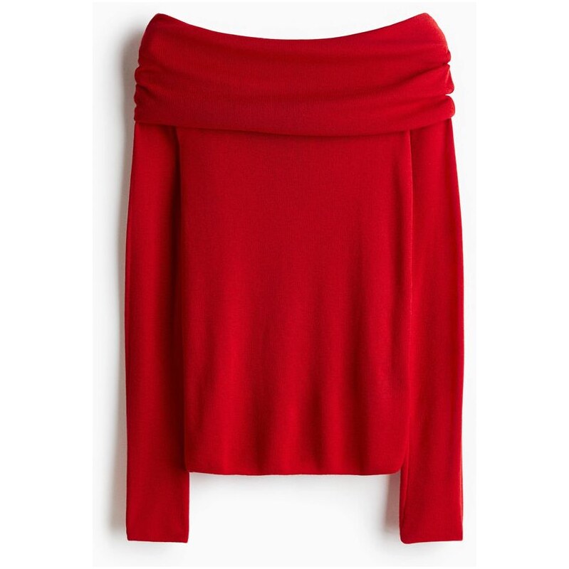 H&M - Svetr odhalující ramena - Jasně Červená