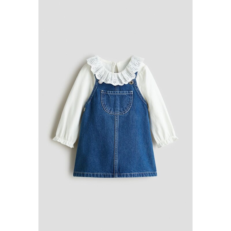 H&M - Dvoudílná souprava šatová sukně s laclem a top - modrá 108529535