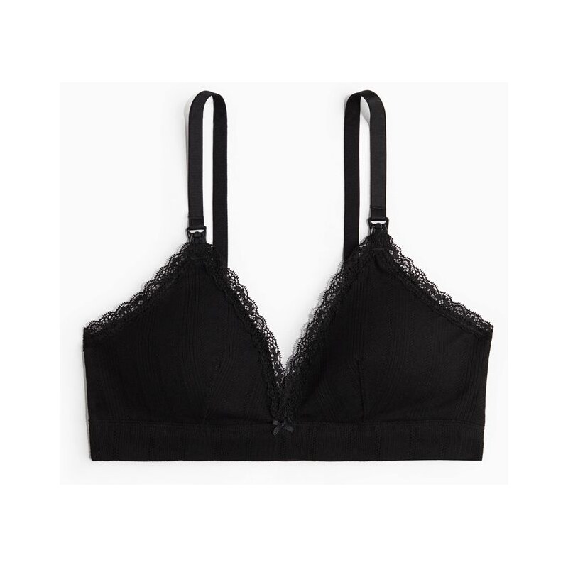 H&M - MAMA Vyztužená ažurová podprsenka na kojení - černá 108529639