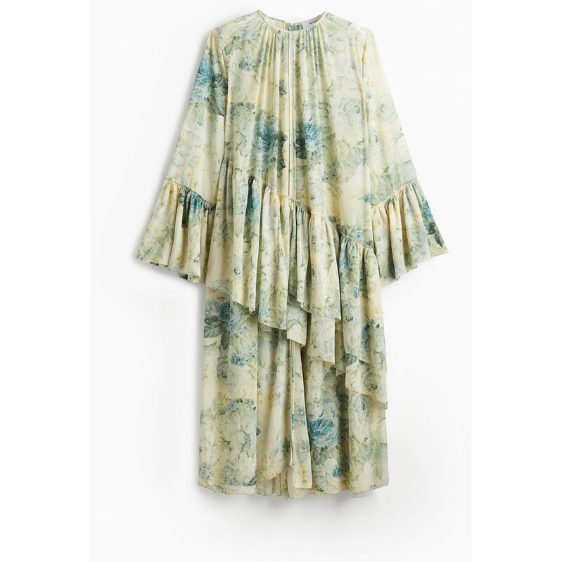 H&M - Šifonové šatys volány - Světle Žlutá/Květy