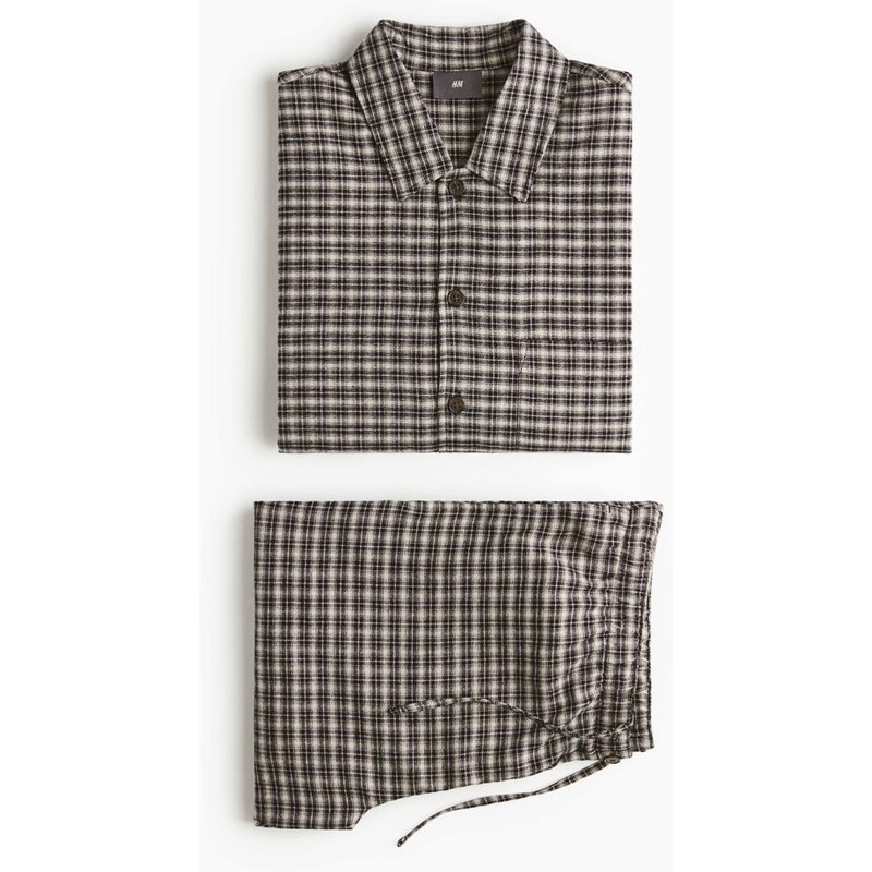 H&M - Flanelové pyžamo košile a kalhoty - Tmavomodrá/Kostka